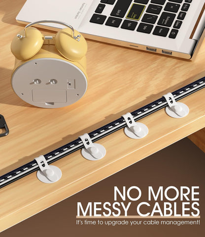 Nearockle Cable Management Under Desk, Adjustable Self-Adhesive Silicone Cable Ties Cord Organizer, Reusable Heavy-Duty Cord Holder Under Table for Office, Home, School (10Pcs-Black)