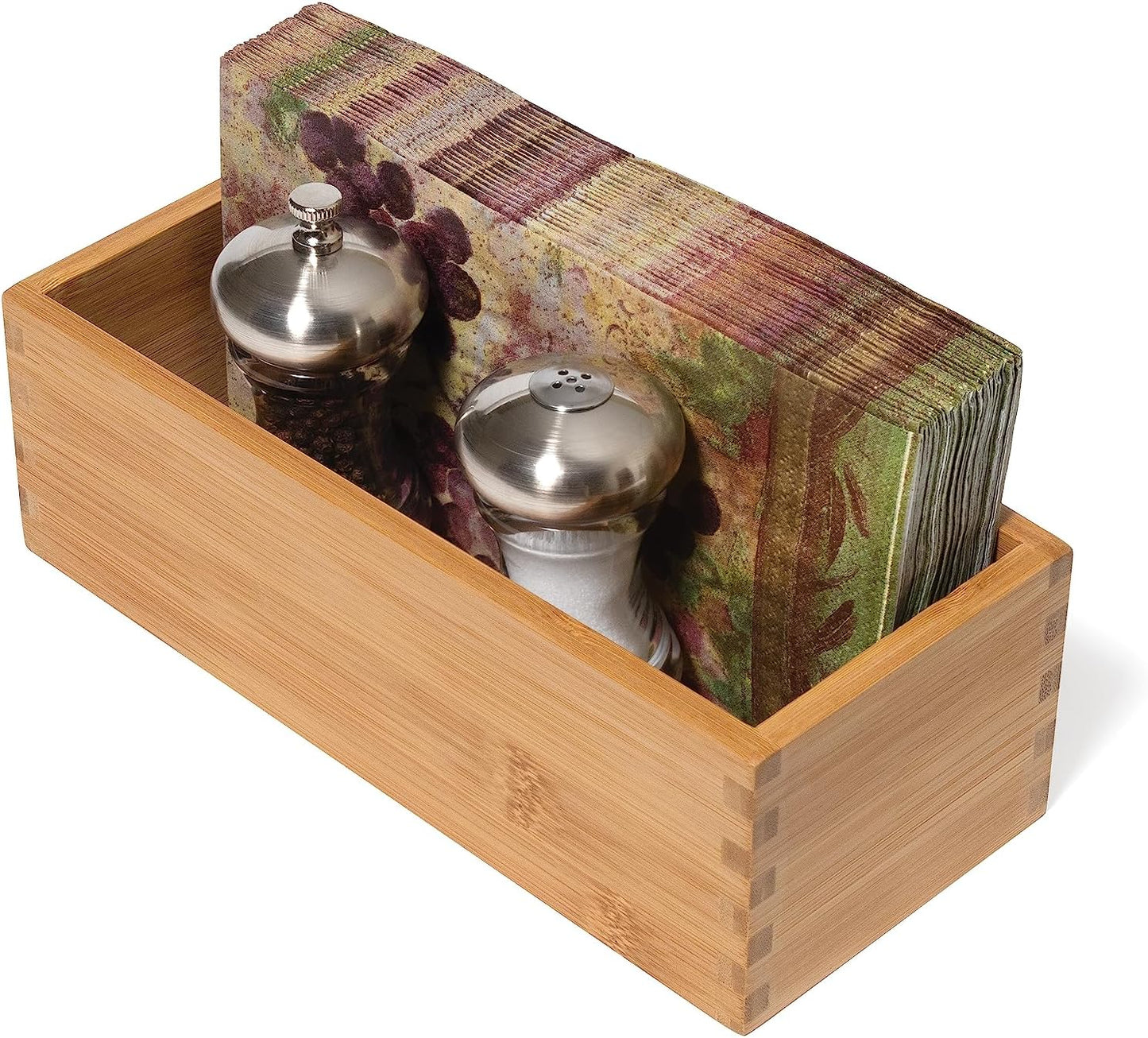Lipper International Bamboo Wood Utensil Holder Storage Box for Cooking Tools, Makeup, or Office Supplies, 4" x 9 1/4" x 3"