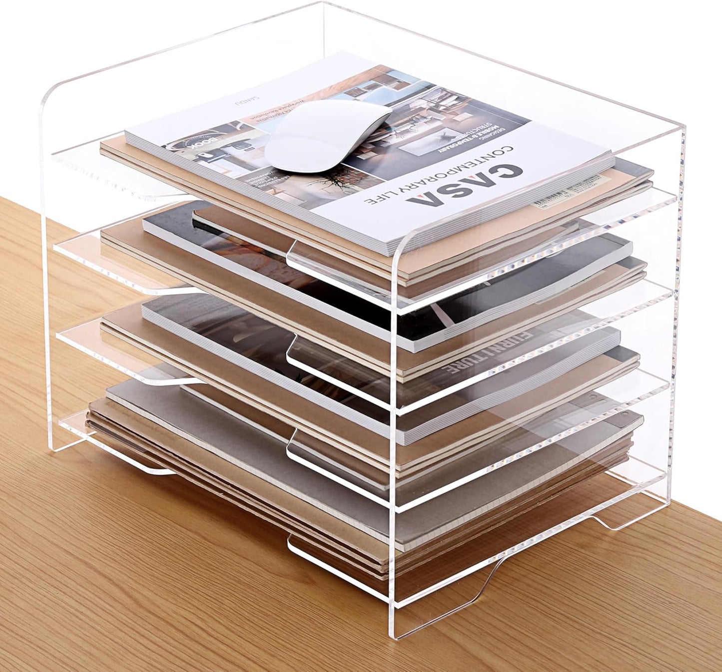 SANRUI 4 Tier Clear Desk Paper Letter Organizer Trays, A4 Stackable File Document Tray, Acrylic Desk Organizers and Accessories Sorter, Workspace Office Supplies Organizers,12.4inx8.86inx6.64in