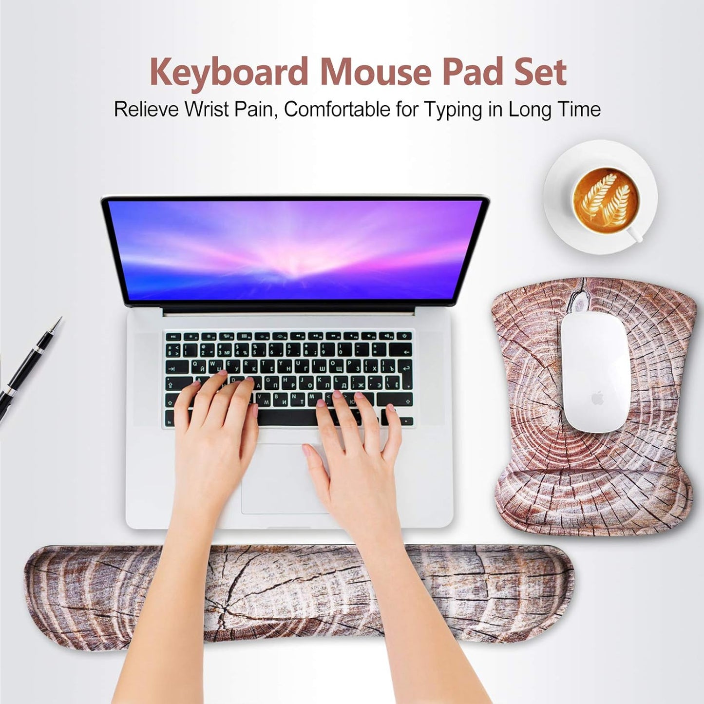 Keyboard Wrist Rest Pad Ergonomic Mouse Pad Set, ToLuLu Gel Mouse Pad Wrist Support for Computer Laptop, Mousepad Keyboard Wrist Support with Memory Foam for Easy Typing Pain Relief, Van Gogh Painting