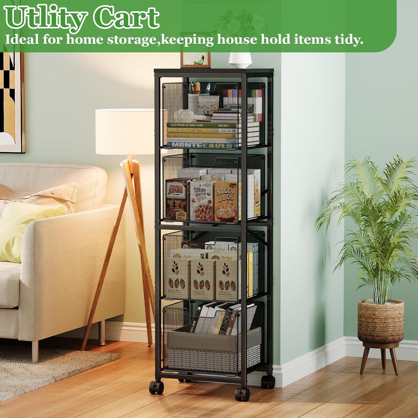 Sbanmao Rolling File Cart with 2 Storage Drawers, Mobile File Cabinet with Wheels, Hanging File Folder Organizer, Under Desk Storage, Printer Stand Utility Cart Filing Cabinet for Home Office,Black