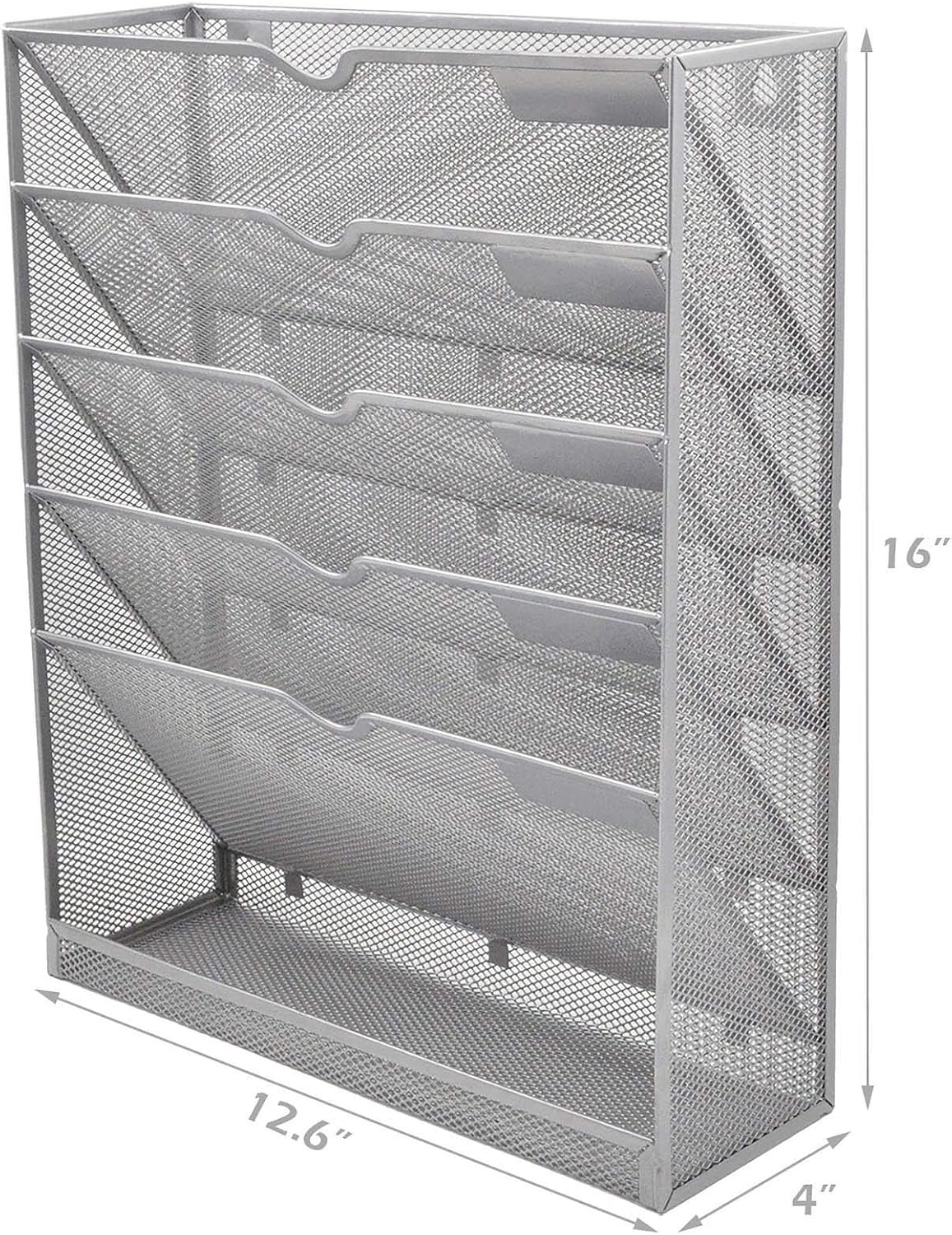 EASEPRES Desk File Organizer Mesh 6-Tier, Hanging Wall Mount Document Organization Stand, Desktop Vertical Mail Paper Folder Holder Rack with Bottom Tray for Office Home Cubicle Countertop, Black