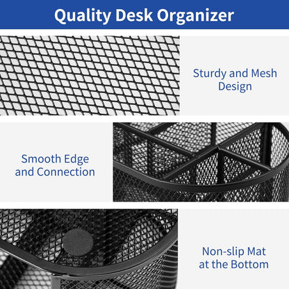 EOOUT Pink Desk Organizer, Pen Holder for Desk and Accessories, Mesh Desk Organizer with 8 Compartments and 1 Drawer for Office Home School Classroom