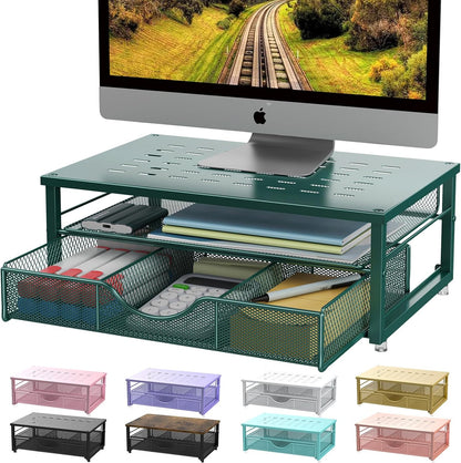 gianotter Computer Monitor Stand Riser, Desk Organizers and Accessories with Drawer, Office Desk Accessories & Workspace Desktop Organizers Storage for Printer Stand (Black)