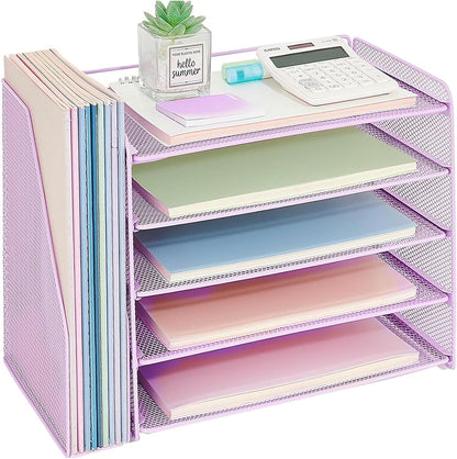 OPNICE Desk Organizer, 5-Tier Paper Organizer Letter Tray with Magazine Holder, Office Desk Accessories & Workspace Organizers, Desktop File Organizer for Office Supplies Storage, Black