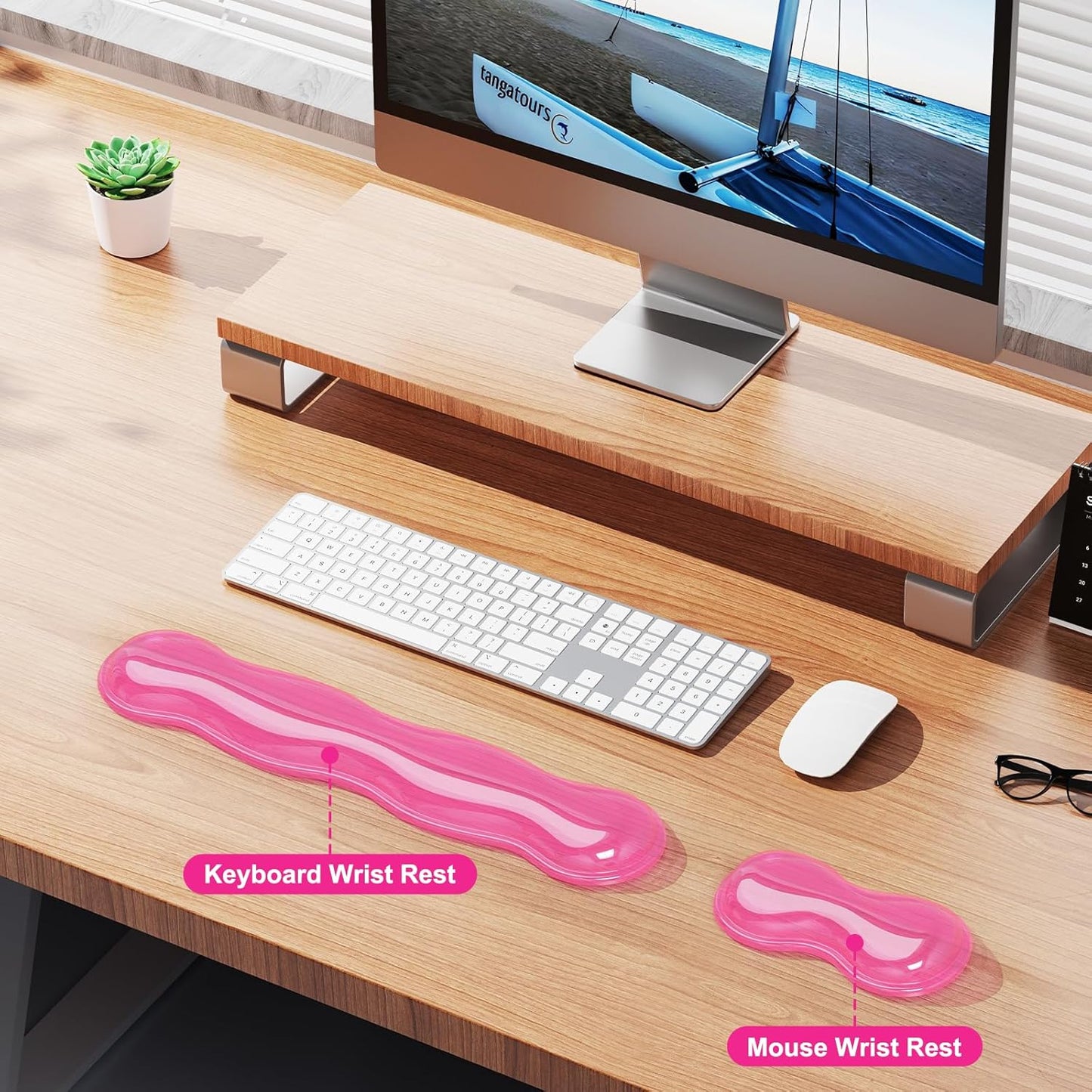 MOKURU Gel Keyboard and Mouse Wrist Rest Set, Comfort Ergonomic Wrist Support, for Wrist Pain Relief, Computer Keyboard Wrist Rest (Black)