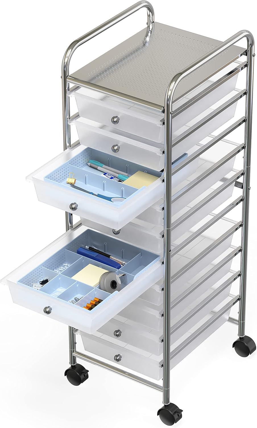 Simple Houseware Drawer Organizer Tray with 9 Adjustable Compartments, Clear