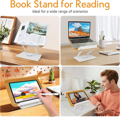 trophable Book Stand for Reading Cookbook Stand Book Holder with 360 Rotating Base Page Clips Book Display Stand for Recipe Sheet Music Laptop Drawing Tablet