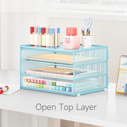 Lavatino 3-Tier Letter Tray Desk Paper Organizer – Black Mesh Metal File Tray Organizer for Desk, Office Supplies & Home Organization | Fits A4/Letter Paper, Mail, Magazines and Office Accessories