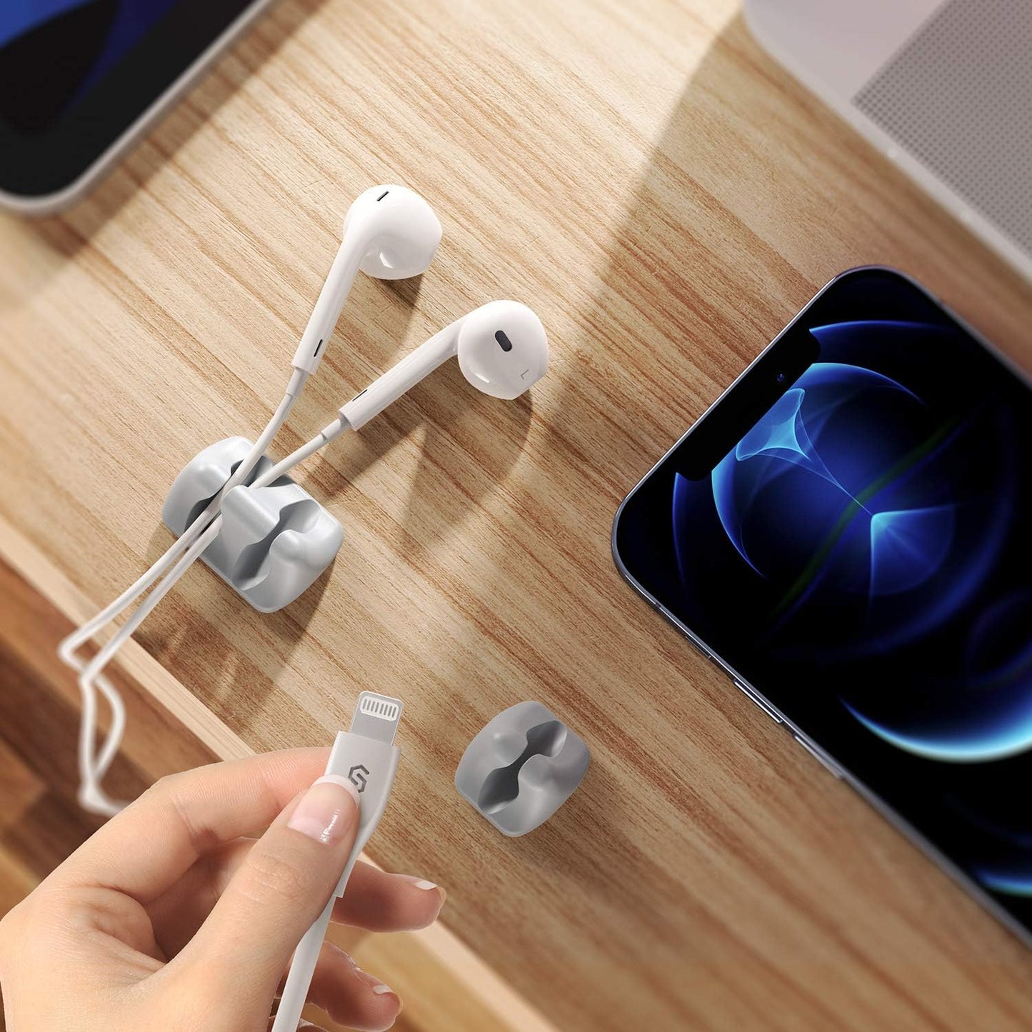 Syncwire Clear Cable Clips - Cord Holders - Self Adhesive Cable Management Organizer - Home, Office, Cubicle, Car, Nightstand, Desk Accessories - Gift Ideas Men, Women, Dad, Mom (5 Packs/15 Slots)