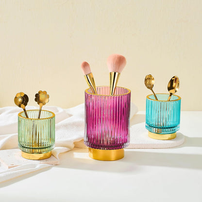 Makeup Brush Holder Organizer,Toothbrush Holders,Desk Pen Pencil Holder,Multifunctional Vintage Glass Brush Cup（L/Green/A3-6-US）