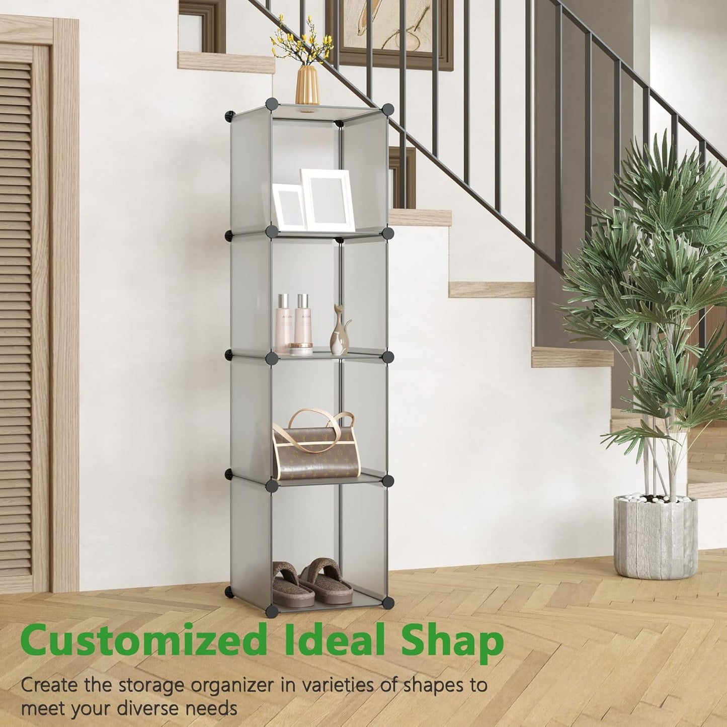 C&AHOME Cube Storage Organizer, 4-Cube Shelves Units, Closet Cabinet, DIY Plastic Modular Book Shelf Ideal for Bedroom, Living Room, Office, 24.8" L x 12.4" W x 24.8" H Milky UPCS04M