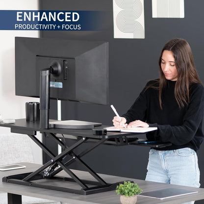 VIVO 26 inch Desk Converter, K Series, Height Adjustable Sit to Stand Riser, Dual Monitor and Laptop Workstation with Keyboard Tray, Black, DESK-V026KB