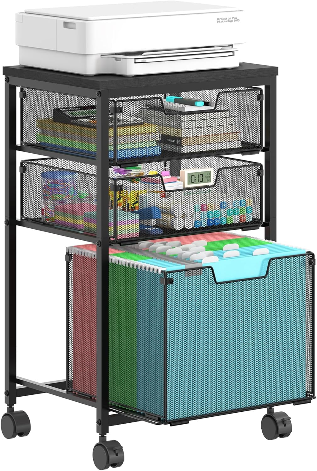 Sbanmao Rolling File Cart with 2 Storage Drawers, Mobile File Cabinet with Wheels, Hanging File Folder Organizer, Under Desk Storage, Printer Stand Utility Cart Filing Cabinet for Home Office,Black