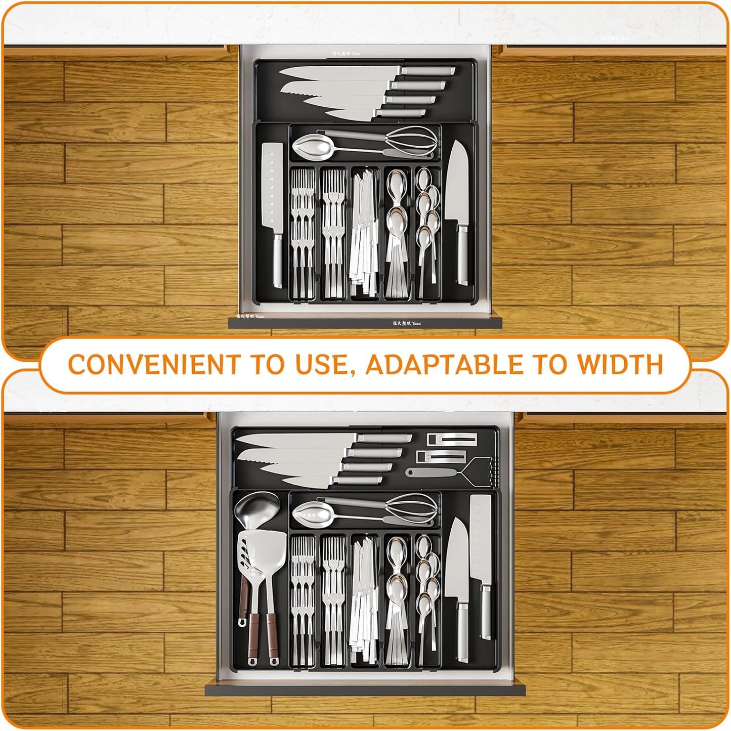 Yieach Clear Expandable Silverware Drawer Organizer - Adjust From 11'' to 22'' - Knife,Cutlery,Spoons and Forks Organizer,Large 8 Grid Flatware,Silverware Tray,Utensil Organizer for Kitchen Drawers