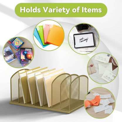 MINDEPOT Desk File Organizer 7 Sections Upright Mesh File Sorter Organizer for Desk, Office Organization File Holder for Home, Office & Classroom (Black, 1Pack)