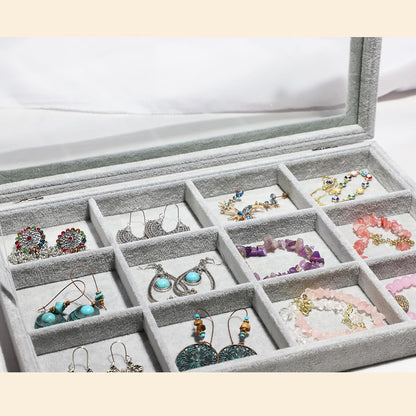 Stratalife Jewelry Organizer Bracelet Organizer Storage Box 12 Grid Stackable Jewelry Tray with Lid Velvet Jewelry Box for Drawer Necklace Bracelet Display Storage Organizer Box (Beige)
