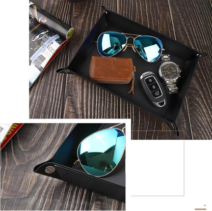 Luxspire Valet tray, PU Leather Tray, Catchall Tray, Men Women Jewelry Key Tray, Desk Storage Plate for Key Coin Phone Jewelry Wallet, Medium Size - Black