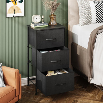 WLIVE Dresser with 3 Drawers, Fabric Nightstand, Cabinet with Wheels, Organizer Storage Dresser for Bedroom, Office, Entryway, Closets, Sturdy Steel Frame, Wood Top, Easy Pull Handle, White