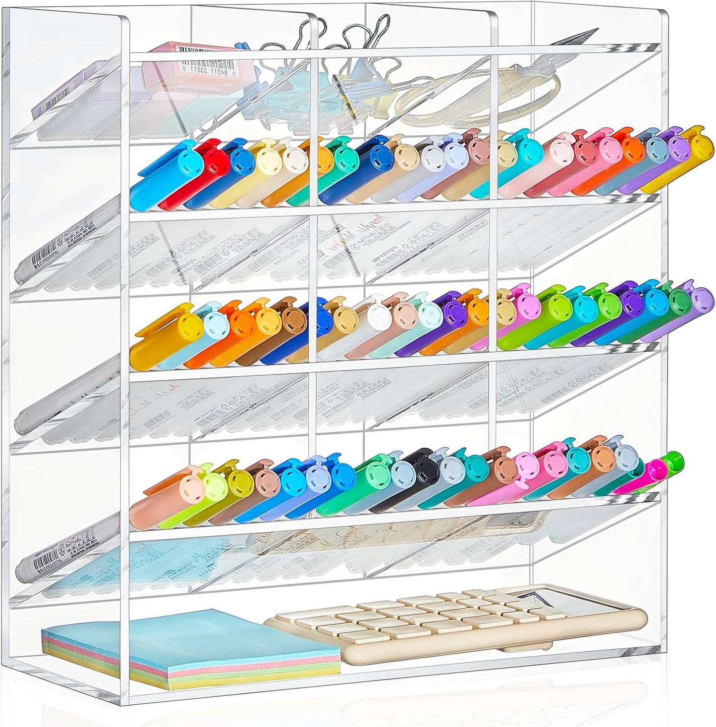 MotiMind Acrylic Pen Organizer Storage for 250 Markers Vertical Marker Organizer Acrylic Pen Display Holder for Office Desk Desktop Stationery Pencil Storage, Clear, 13 x 4 x 12.4 Inch