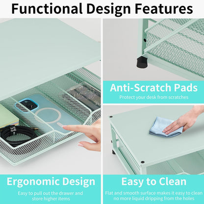 Small Laptop Stand for Desk, Monitor Stand Riser, Office Desk Accessories, Computer Desktop Stand with Drawer for Home, Office, School (Mint Green)