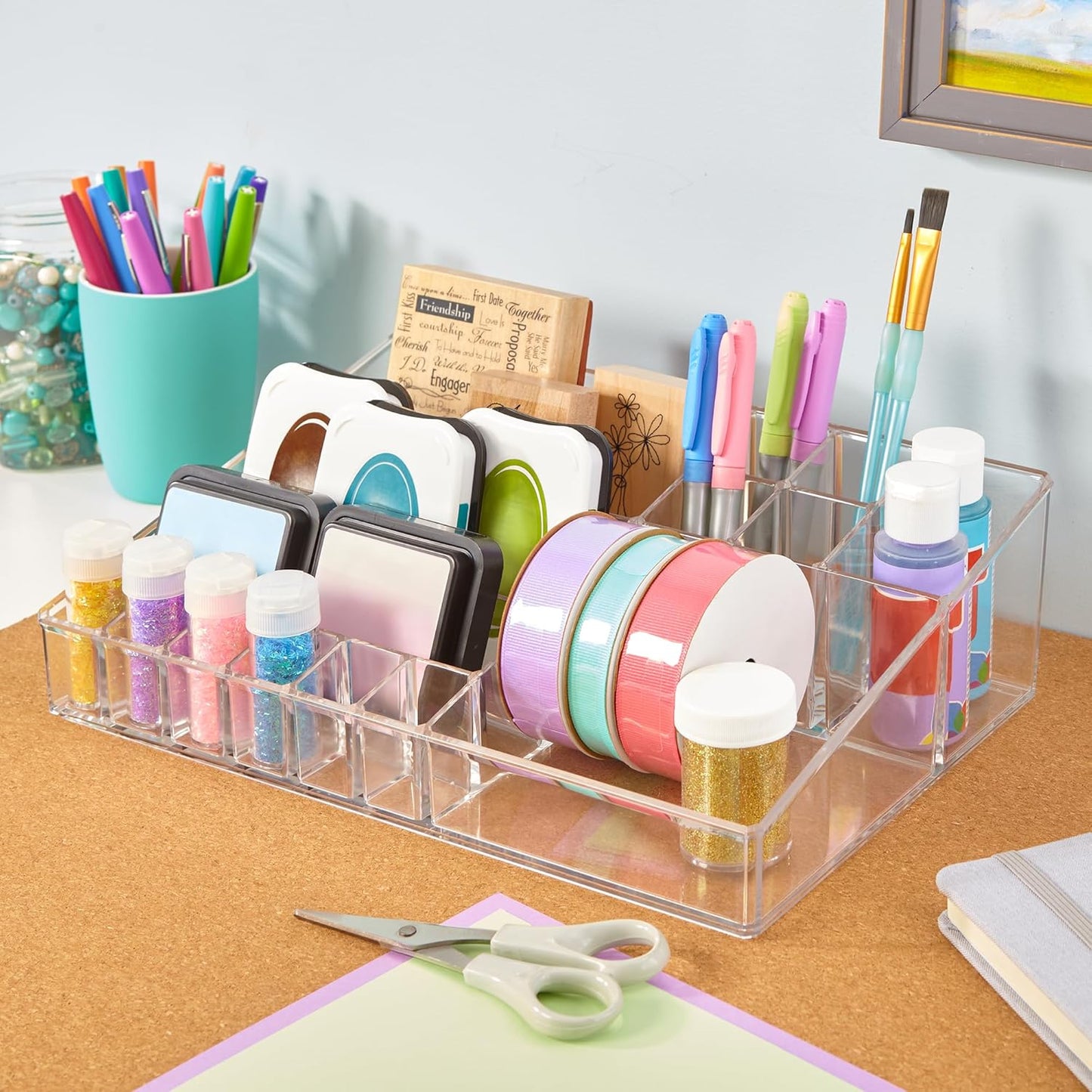 STORi Audrey Stackable Clear Bin Plastic Organizer Drawer | Organize Eyeshadow Palettes, Cosmetics, and Beauty Supplies on a Vanity | Made in USA