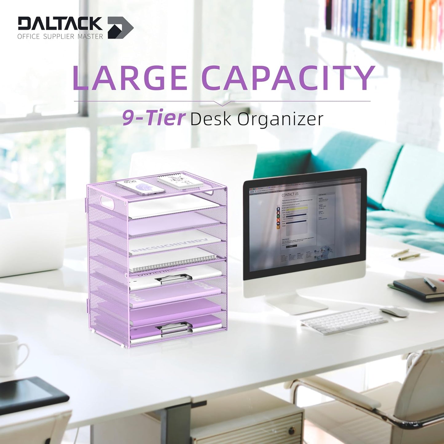 DALTACK 9-Tier Paper Organizer for Desk, Mesh Letter Tray Desk Organizer with Handles, Space-Saving File Organizer for Office Home School Classroom, Black