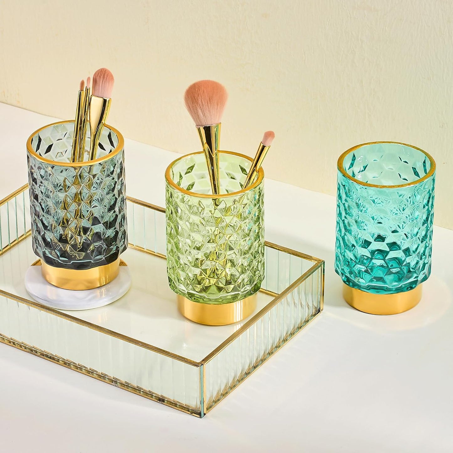 Makeup Brush Holder Organizer,Toothbrush Holders,Desk Pen Pencil Holder,Multifunctional Vintage Glass Brush Cup（A46-6-US）