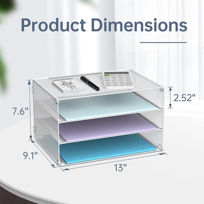DALTACK 3 Tier Letter Tray Paper Organizer for Desk, Mesh Metal Desk File Organizer with Sliding Trays for Letter/A4 Paper, Mail, Bills & Folders, Black