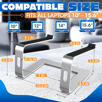 Portable Laptop Stand for Desk – Ergonomic, Sturdy Aluminium Laptop Riser for Desk with Anti-Slip Bottom, Compatible for 10-15.6′′ Notebook - Improved Cooling, Comfort, Productivity, and Posture