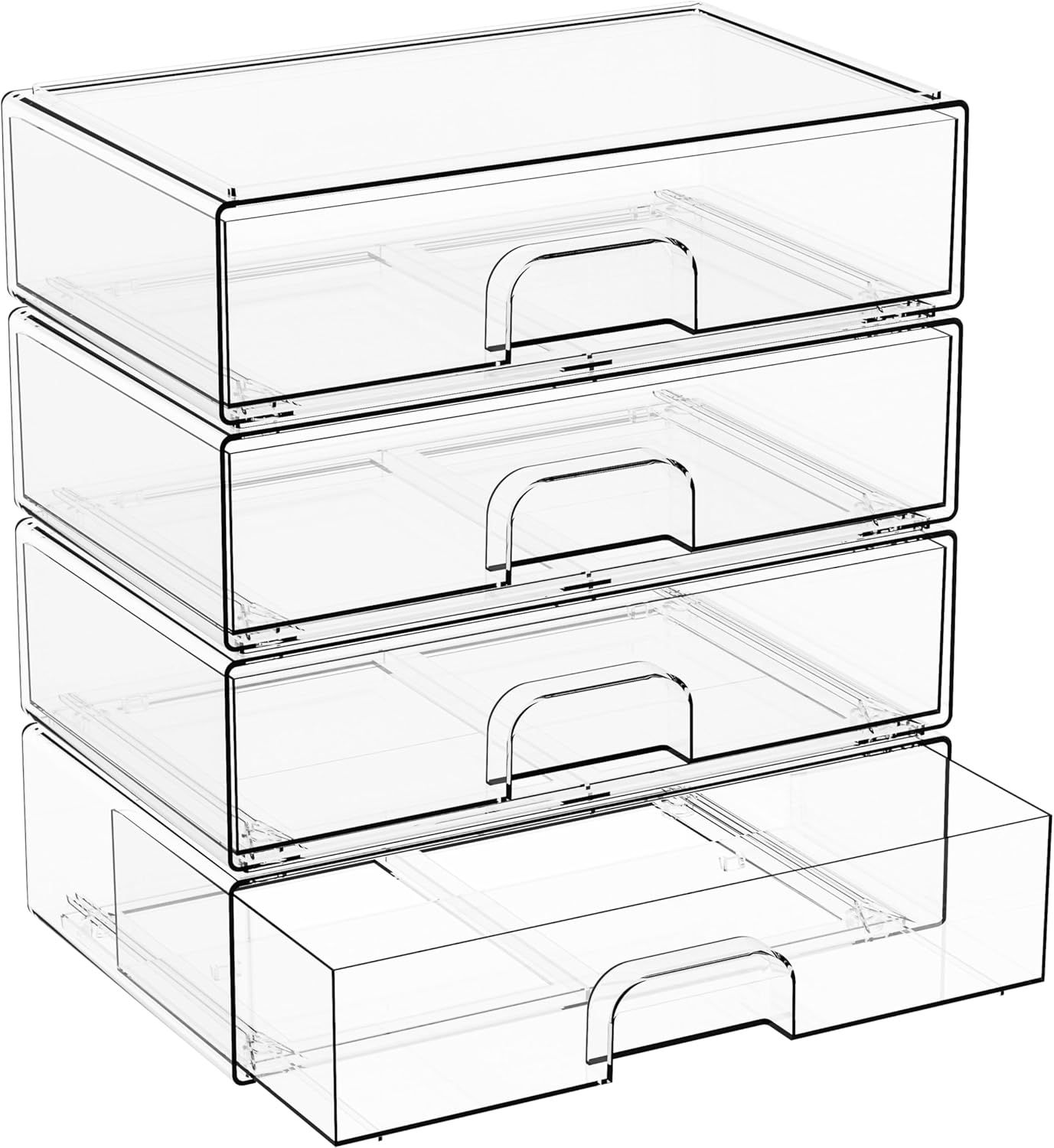 Yieach Clear Stackable Storage Drawers - Set of 6 - Acrylic Drawers,Bathroom Organizer Bin and Plastic Makeup Organizer,Clear Stacking Brightroom Storage Boxes for Vanity,Cabinet,Pantry Organization