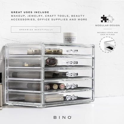 BINO THE MANHATTAN SERIES Acrylic Makeup Drawer Organizer- 3 Drawer Small | Clear Beauty Organizers and Storage| Cosmetic & Makeup Drawer| Home Organization| Jewelry & Vanity Accessories Drawer