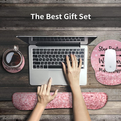 iCasso Desk Mat, Gaming Mouse Pad Wrist Support Set,4in1 XXL Large Mousepad + Keyboard Wrist Rest+Mouse Wrist Rest+Coaster Set with Ergonomic Design for Home Office Table Computer-Penoy