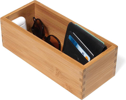 Lipper International Bamboo Wood Utensil Holder Storage Box for Cooking Tools, Makeup, or Office Supplies, 4" x 9 1/4" x 3"