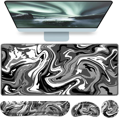Desk Mat, Large Gaming Mouse Pad with Wrist Rest, 4in1 XXL Mousepad+Keyboard Wrist Rest+Mouse Pad Wrist Support+Cup Coaster Set Ergonomic Floral Computer Desk Arm Wrist for Decor Home Office Women
