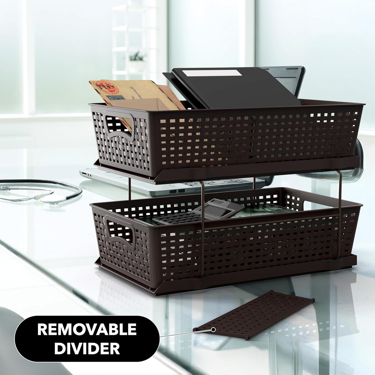 Simple Houseware 2 Tier Bathroom Organizer Tray Pull-Out Sliding Drawer, Under Sink Storage, Black