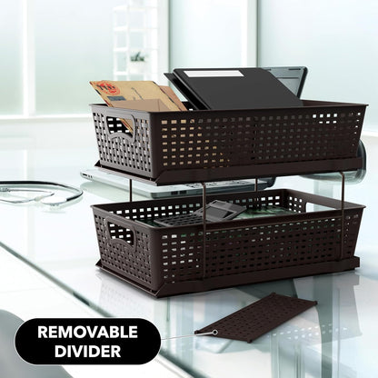 Simple Houseware 2 Tier Bathroom Organizer Tray Pull-Out Sliding Drawer, Under Sink Storage, Black