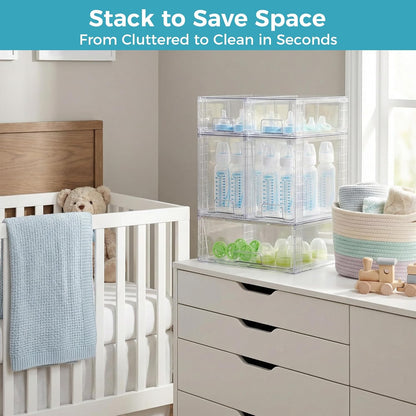 Vtopmart 4 Pack Clear Stackable Storage Drawers,Under Sink and Kitchen Organizers Storage,Easy to Assemble Plastic Drawers for Baby Bottle,Medicine, Bathroom,Cabinet and Pantry Organization