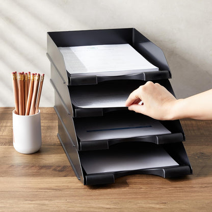 Stockroom Plus Rectangular Letter Trays - Paper Trays for Classroom - Desktop Paper Organizer & File Holder - Document Organizer for Desk Storage - Pack of 4, White, 10 x 13.5 x 2.5 in