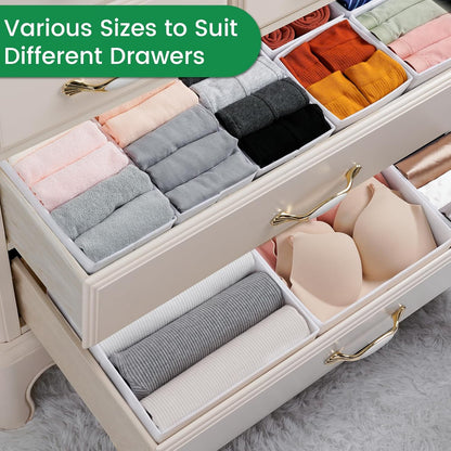 Criusia Drawer Organizer Clothes, 8 Pack Underwear Organizer, Foldable Closet Organizers and Storage Dresser Dividers for Clothes, Socks, Scarves, Ties (Gray)