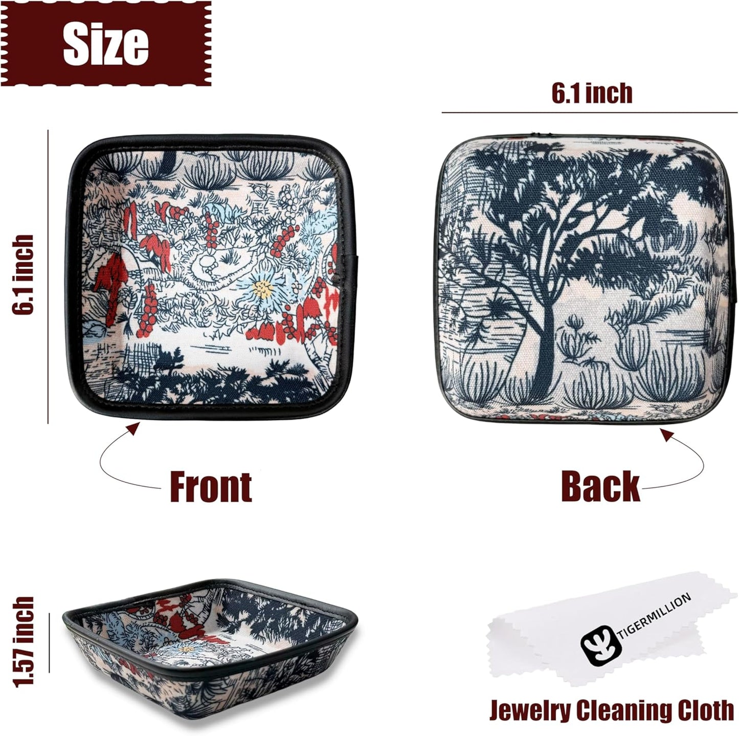 Decorative Catchall Tray with Jewelry Cleaning Cloth - Jewelry Organizer Trays for Keys, Watch, Jewelry, Cosmetics, Candy - Valet Tray Organizer for Bedroom, Nightstand, Entryway Table (Orange-Red)