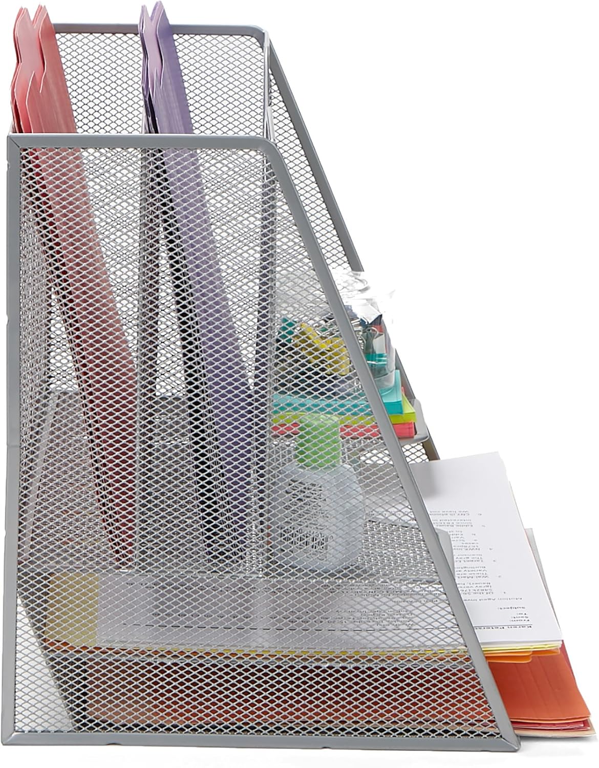 Mind Reader Metal Mesh Desktop File Organizer, 3-Tier Paper Tray with 5 Compartments, Office Mail Sorter, White