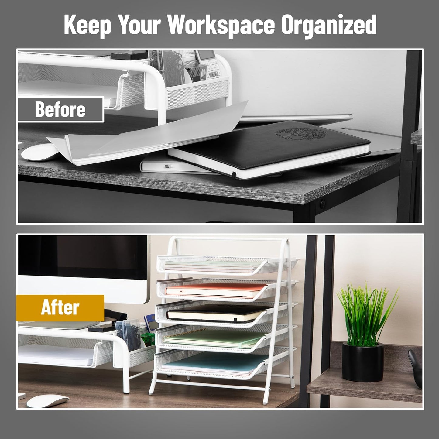 Mind Reader 5-Tier Paper Tray Organizer, Vertical Desktop File Storage Rack, Office, Metal Mesh, Black