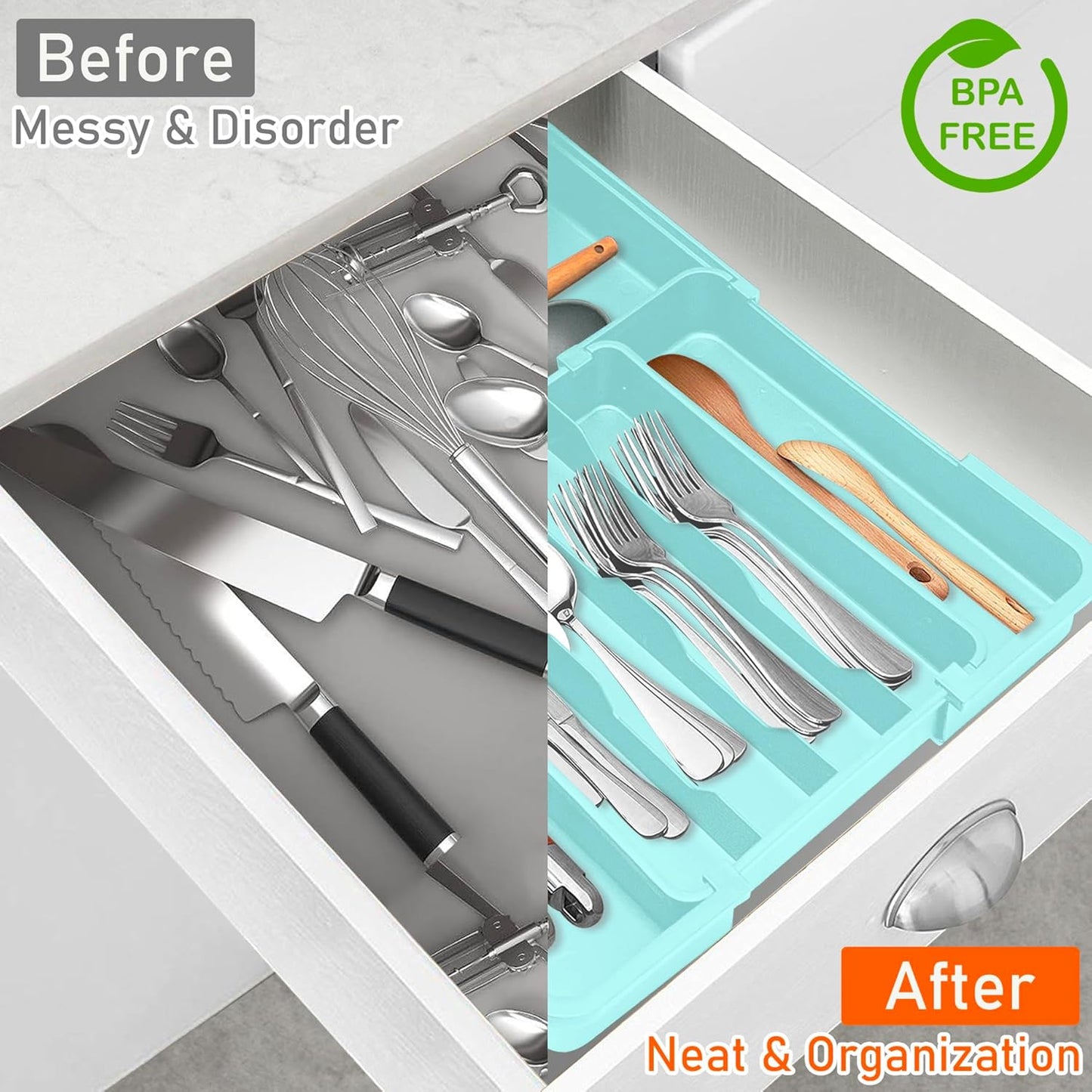 Spaclear Silverware Organizer - Expandable Kitchen Drawer Organizer, Utensil Drawer Organizer, Adjustable Plastic Flatware and Cutlery Holder, Kitchen Organizers Storage for Forks Knives, Black