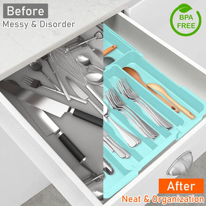 Spaclear Silverware Organizer - Expandable Kitchen Drawer Organizer, Utensil Drawer Organizer, Adjustable Plastic Flatware and Cutlery Holder, Kitchen Organizers Storage for Forks Knives, Black