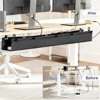VIVO Screw-on Under Desk 47 inch Fabric Cable Management Tray, Wire Concealer, Power Strip Storage, Workspace Organization, Easy Fold Down Access, Black, DESK-AC47F-S
