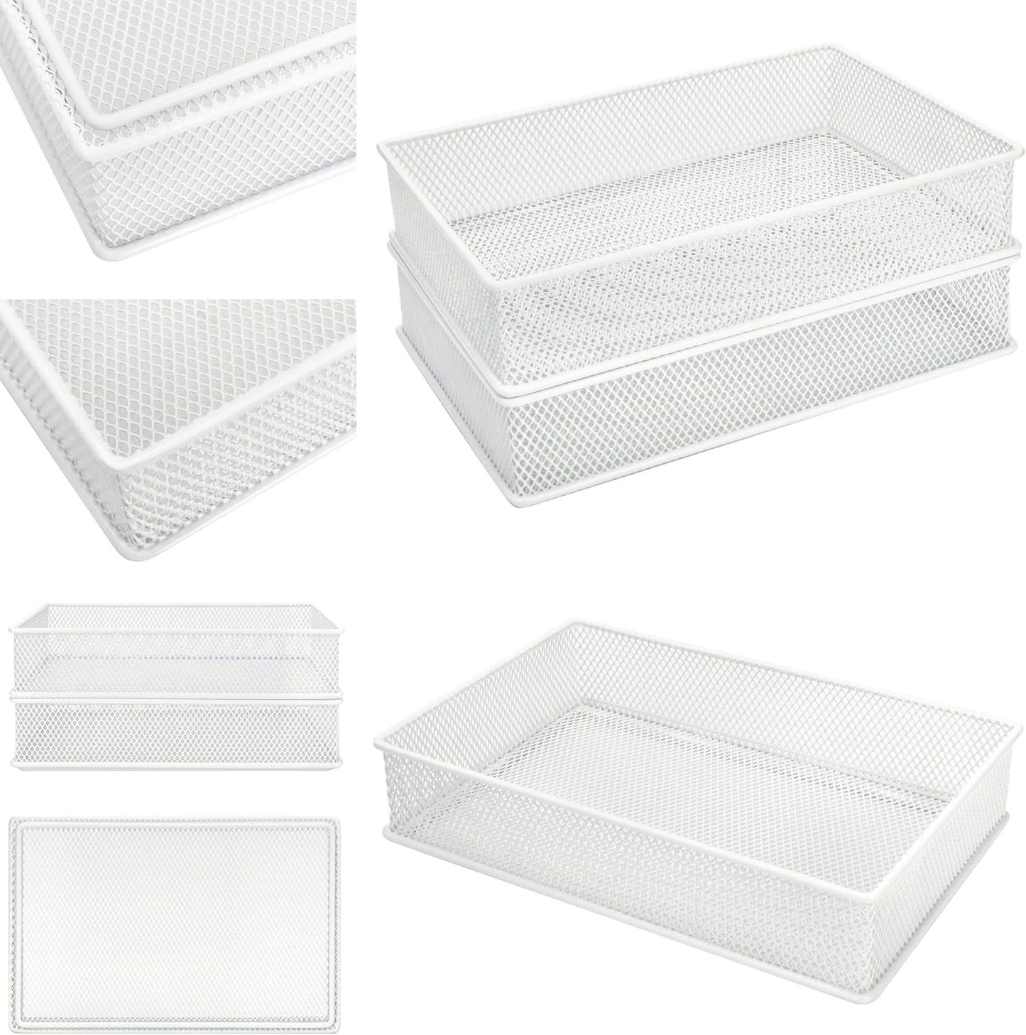 Annova Stackable Mesh Drawer Cabinet and Shelf Organizer Bins Storage Basket School Office Supply Holder Tray- Set of 2 (Gold, 3x3x2 Inch)