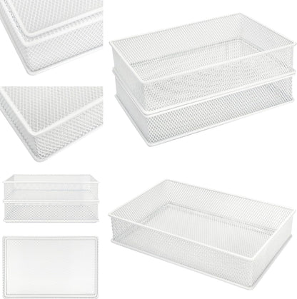 Annova Stackable Mesh Drawer Cabinet and Shelf Organizer Bins Storage Basket School Office Supply Holder Tray- Set of 2 (Gold, 3x3x2 Inch)