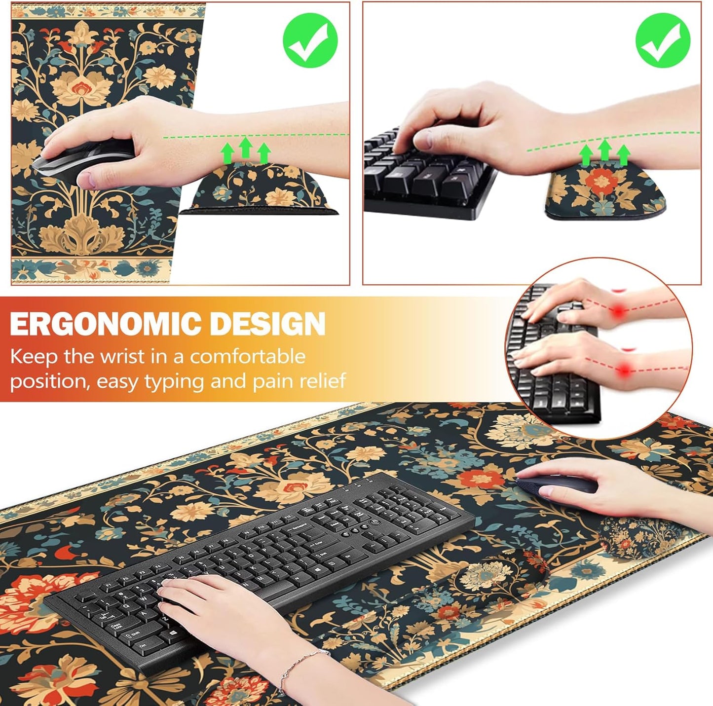 ArtSo Upgraded Wrist Rest Support for Mouse Pad & Keyboard, Ergonomic Gel Mousepad Non-Slip Rubber Base Home,Office Pain Relief, Easy Typing Cushion Neoprene, Soft Memory Foam, Purple Heart Butterfly