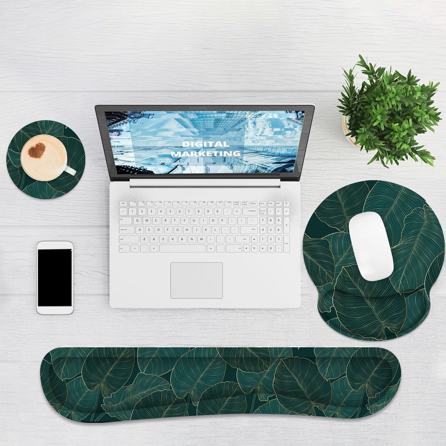 Ergonomic Mouse Pad with Wrist Rest and Keyboard Wrist Rest, Memory Foam Wrist Rest for Computer Keyboard, Easy Typing, Pain Relief, Mouse Pad Wrist Support for Gaming,Office, Laptop, Black Flower